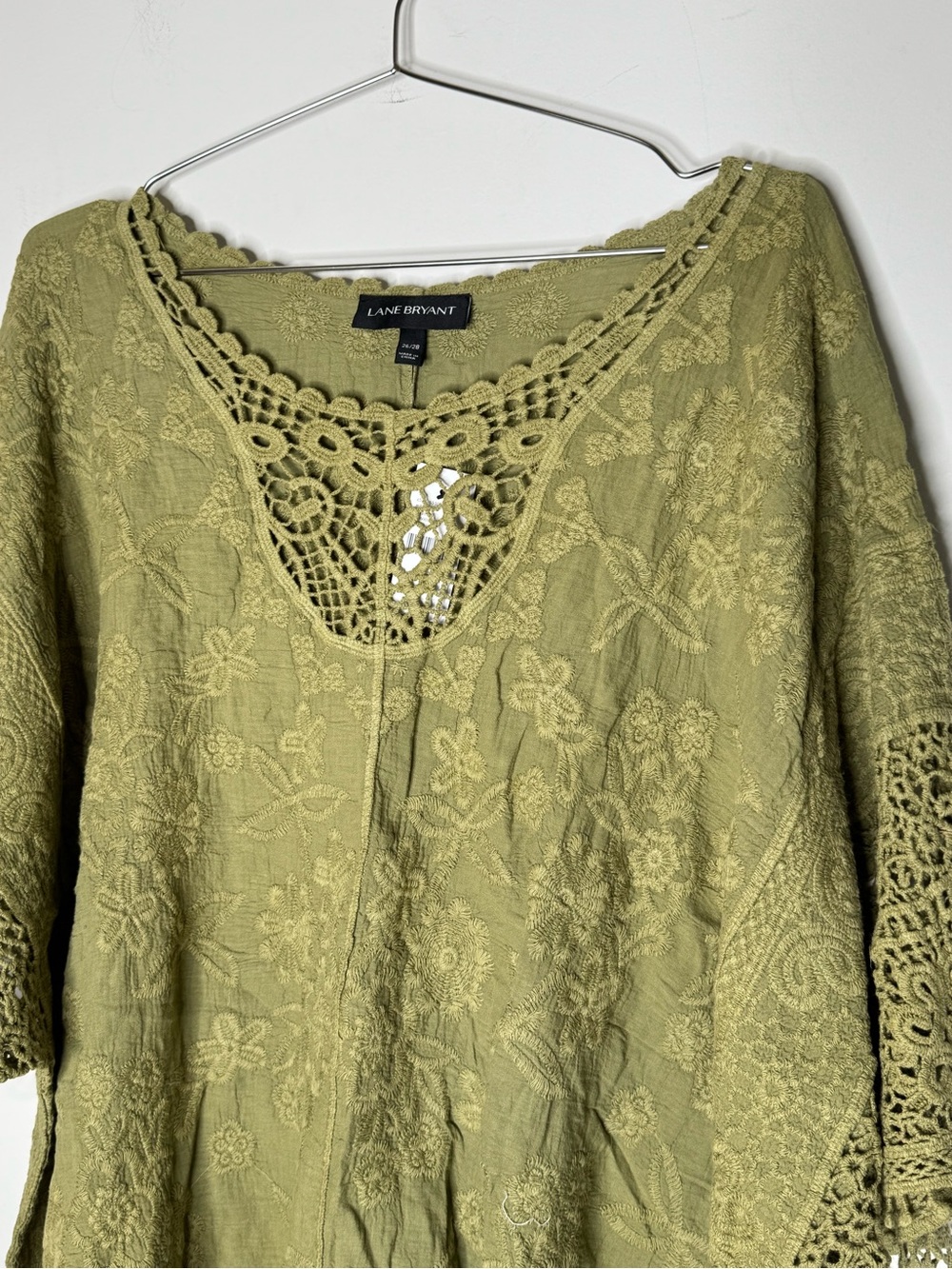 Plus Size 26 28 Crochet Olive Green Tie Top Cotton Casual Lane Bryant New NWT - Picture 7 of 10